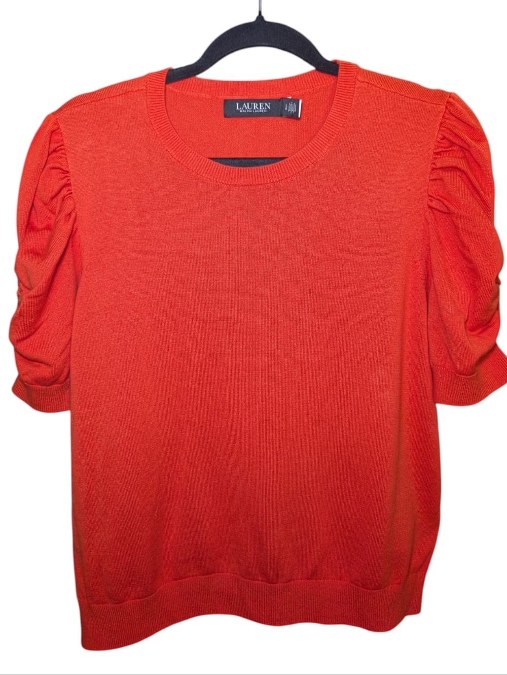 Lauren by Ralph Lauren Bright Red Short-Sleeve Puff Shoulder Pullover